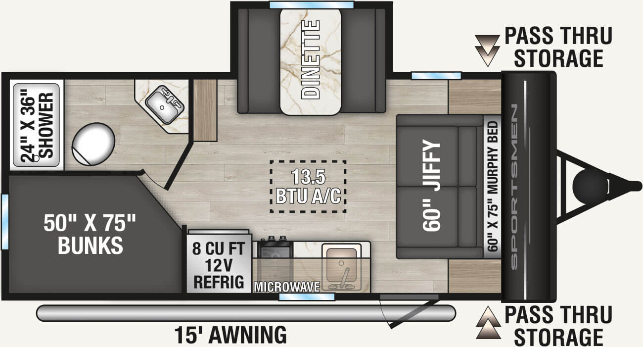 2027 KZ RV Sportsmen Classic 171BH Travel Trailer Floorplan