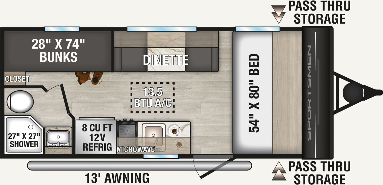2027 KZ RV Sportsmen Classic 180BH Travel Trailer Floorplan