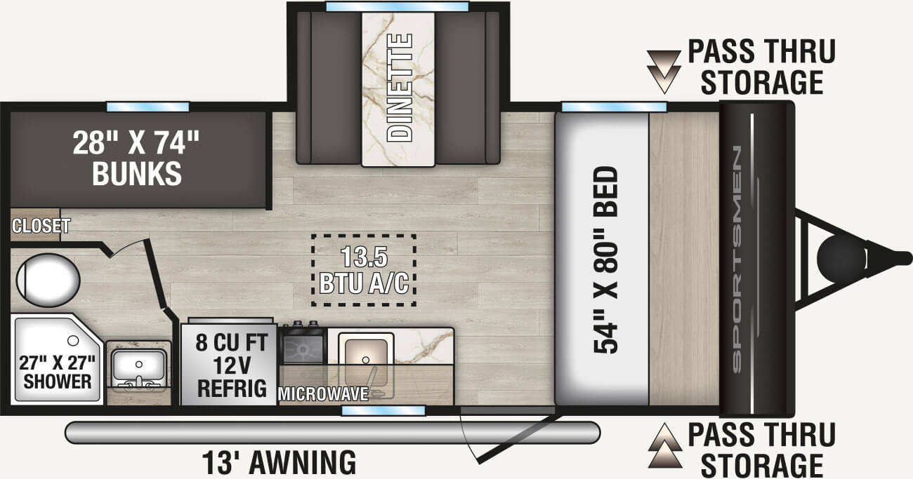 2027 KZ RV Sportsmen Classic 181BH Travel Trailer Floorplan