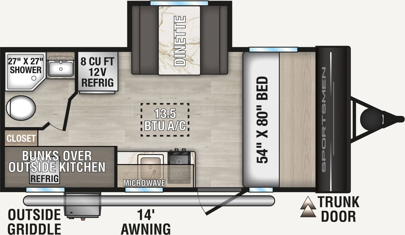 2027 KZ RV Sportsmen Classic 191BHK Travel Trailer Floorplan
