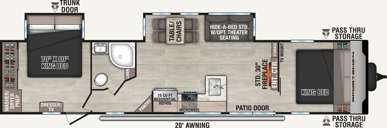 2025 KZ RV Sportsmen 362DB Travel Trailer Floorplan