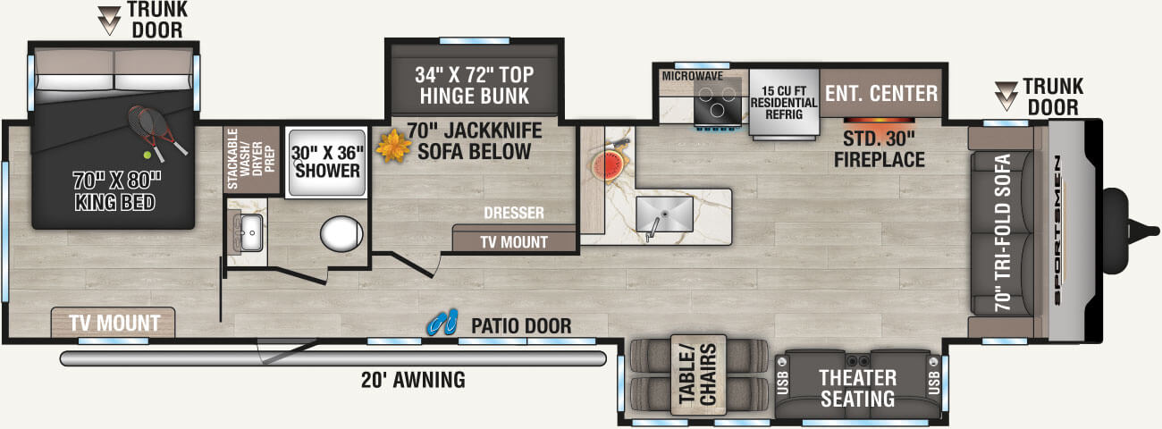 2025 KZ RV Sportsmen 374BH Travel Trailer Floorplan