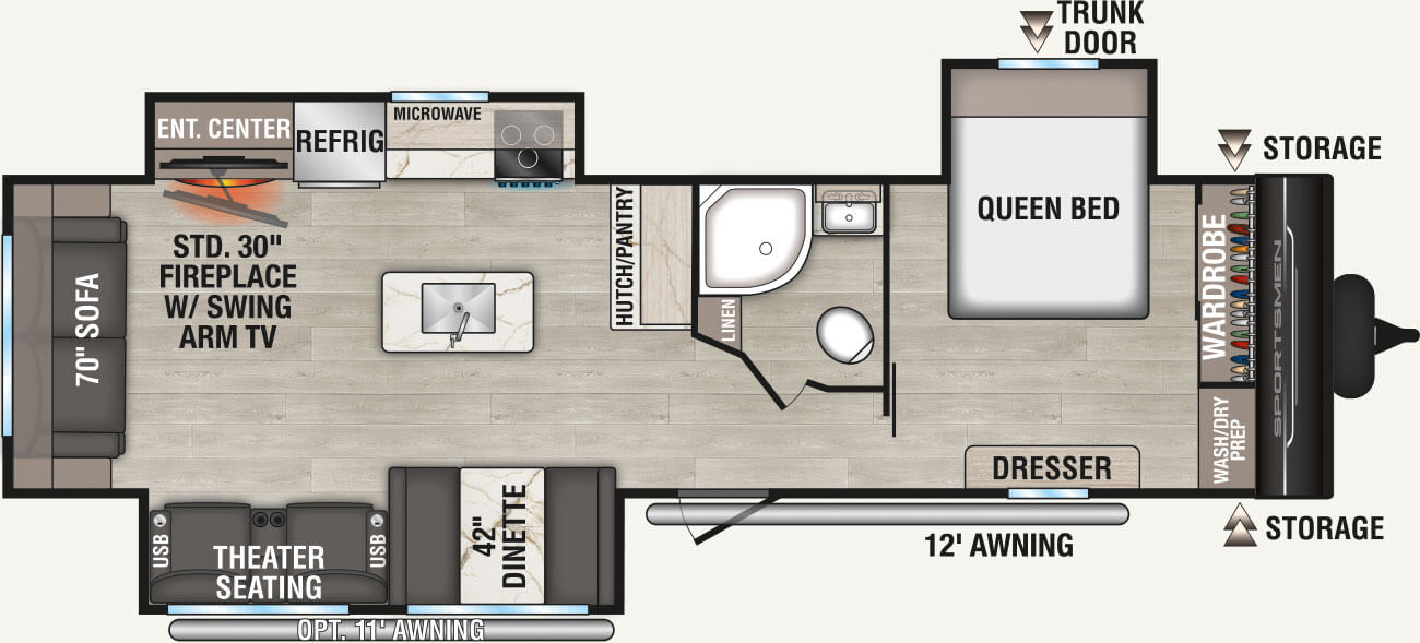 2026 KZ RV Sportsmen SE 303QBSE Travel Trailer Floorplan