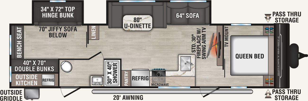 2026 KZ RV Sportsmen SE 332BHKSE Travel Trailer Floorplan