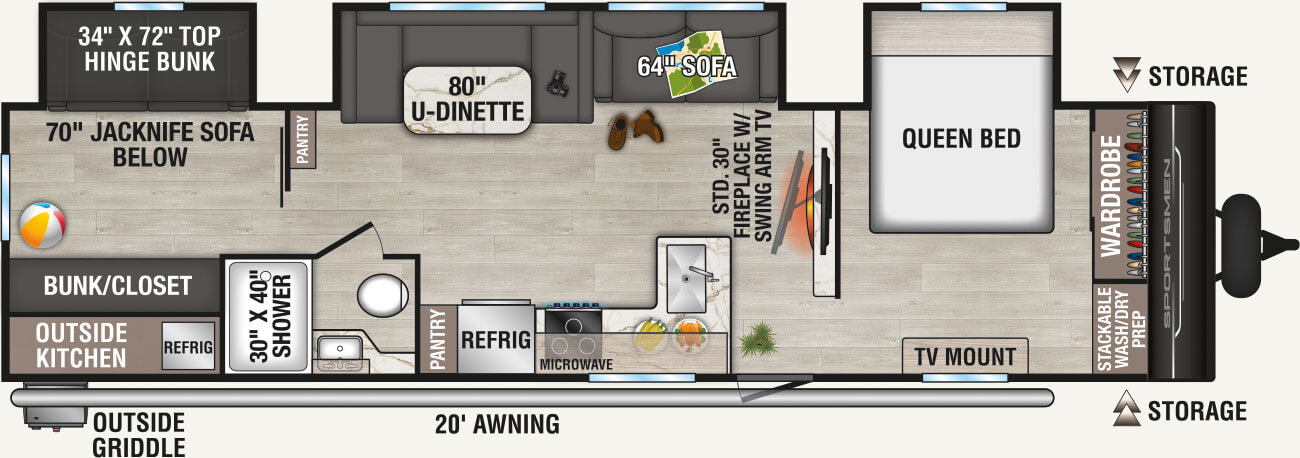 2026 KZ RV Sportsmen SE 333BHKSE Travel Trailer Floorplan