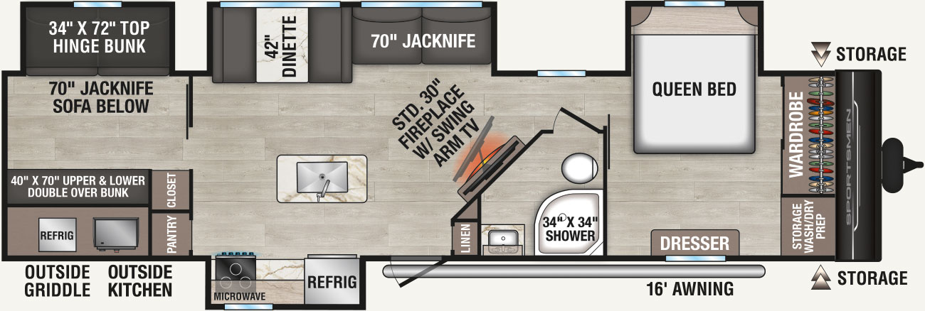 2026 KZ RV Sportsmen SE 344BHKSE Travel Trailer Floorplan