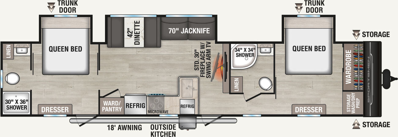 2026 KZ RV Sportsmen SE 383DBKSE Travel Trailer Floorplan
