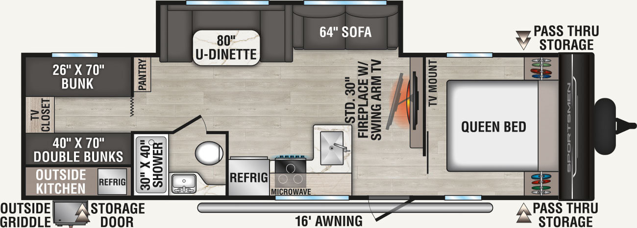 2027 KZ RV Sportsmen 301BHK Travel Trailer Floorplan
