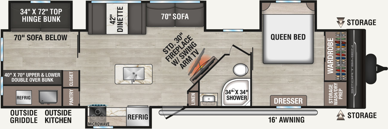 2027 KZ RV Sportsmen 344BHK Travel Trailer Floorplan