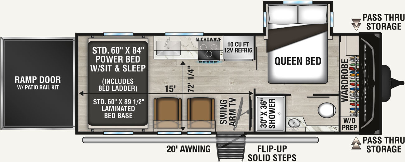 2026 KZ RV Sportster X 22X Travel Trailer Toy Hauler Floorplan