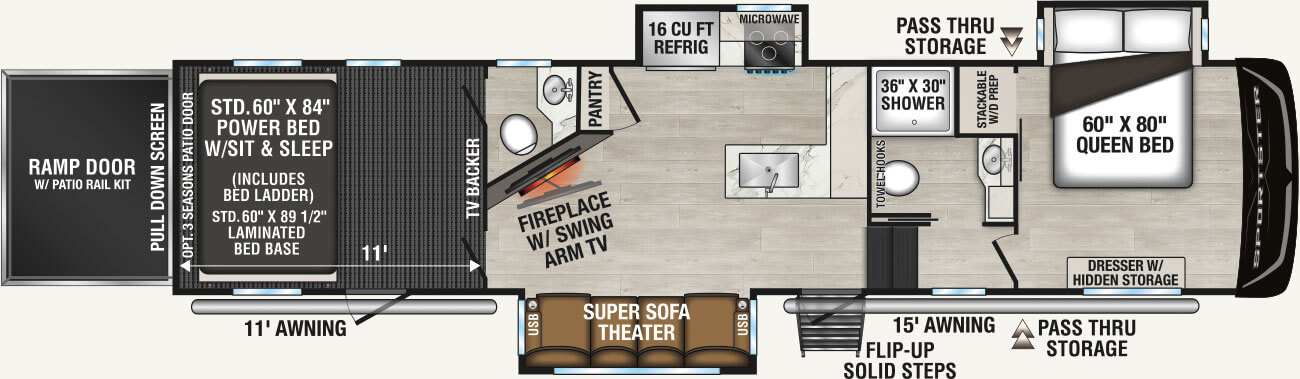 2026 KZ RV Sportster X 3411X Fifth Wheel Toy Hauler Floorplan