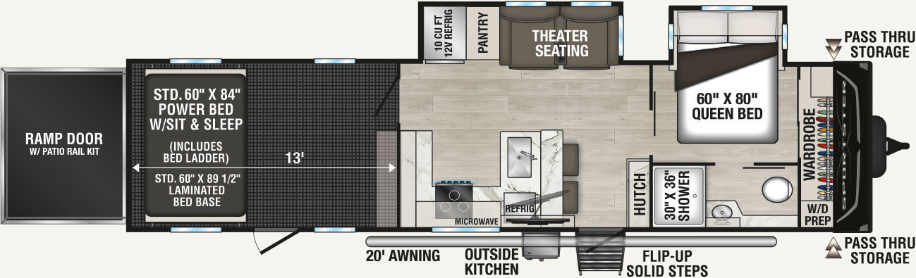 2027 KZ RV Sportster X 33X Travel Trailer Toy Hauler Floorplan