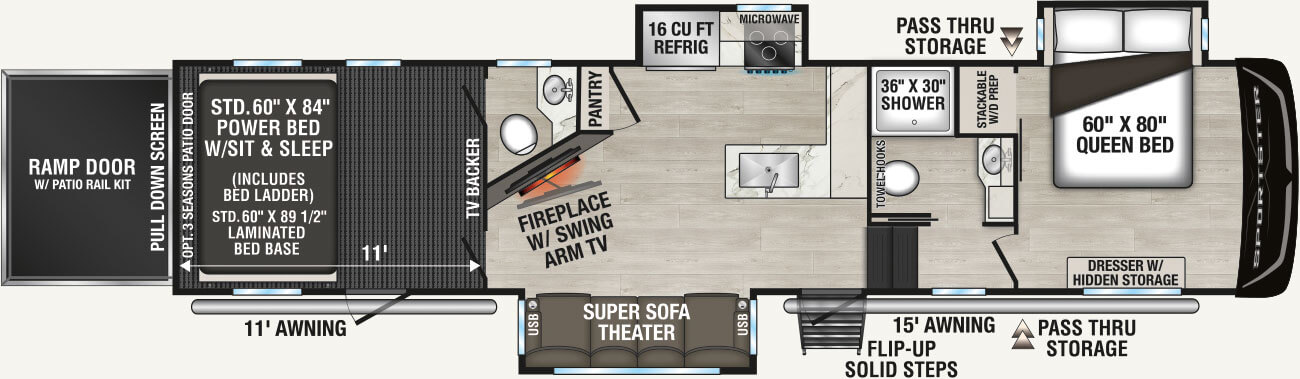 2027 KZ RV Sportster X 3411X Fifth Wheel Toy Hauler Floorplan