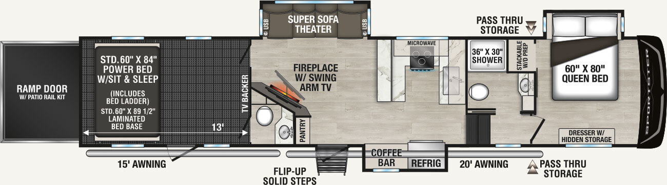 2027 KZ RV Sportster X 3813X Fifth Wheel Toy Hauler Floorplan
