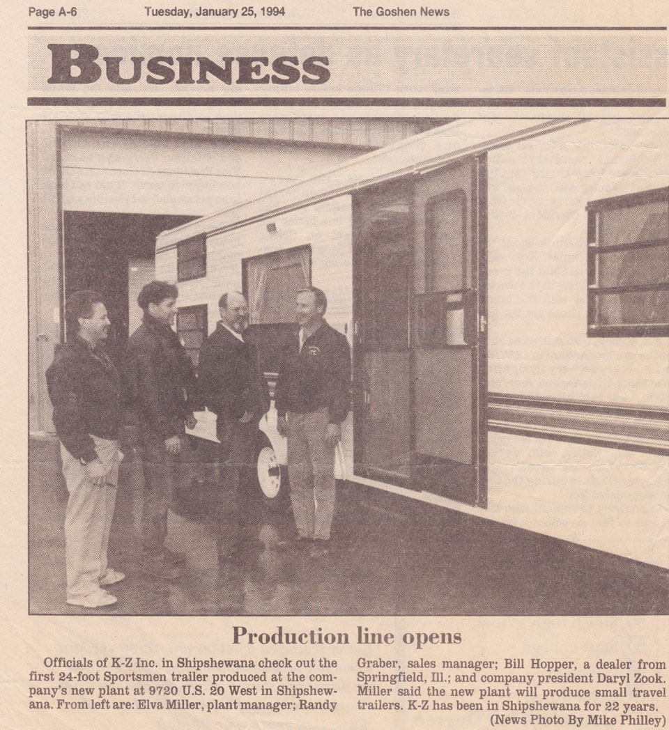 KZ RV 1994 Goshen News Article Plant 3 Begins Construction