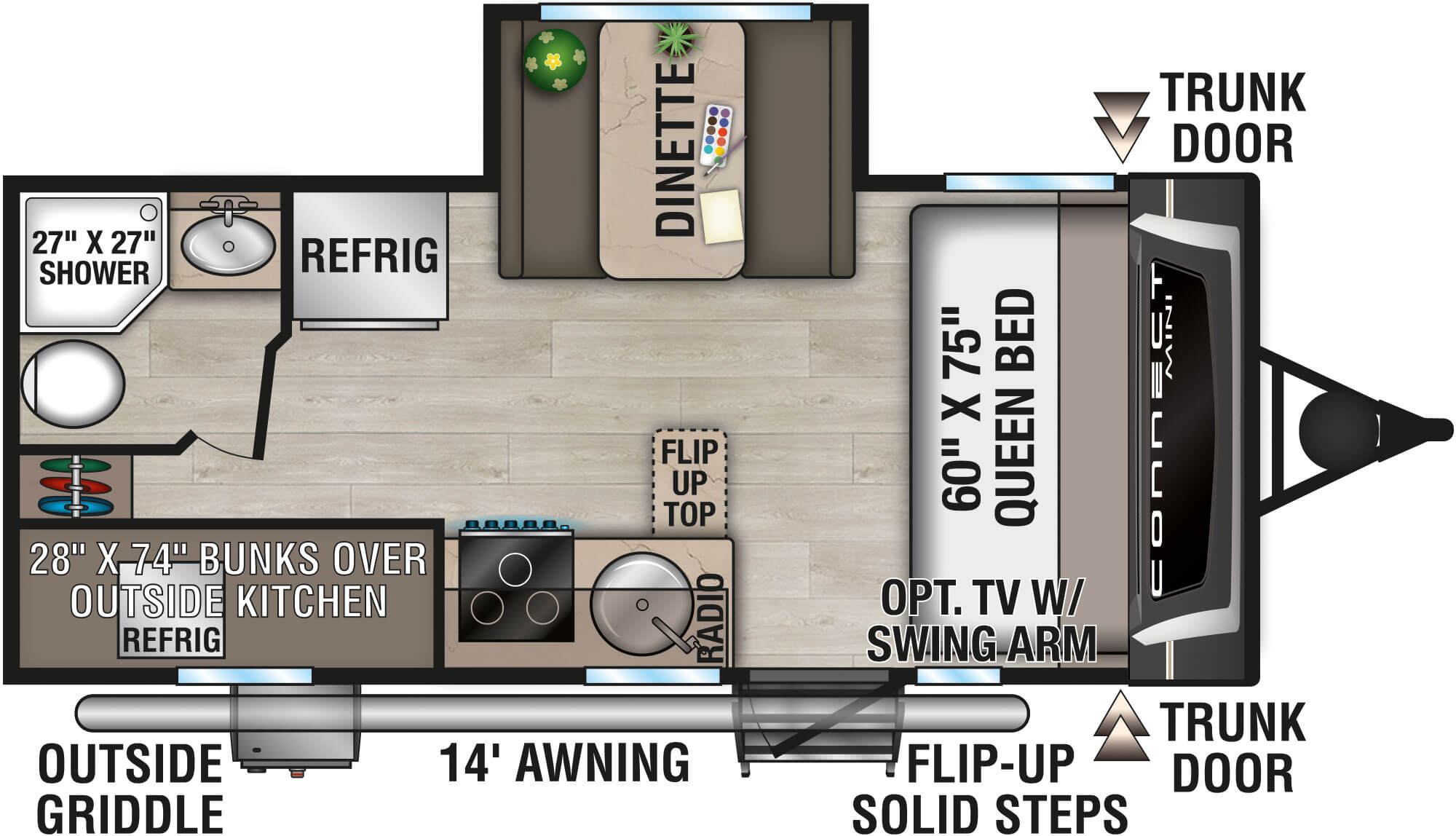 2026 KZ RV Connect Mini CM191BHK Travel Trailer Floorplan