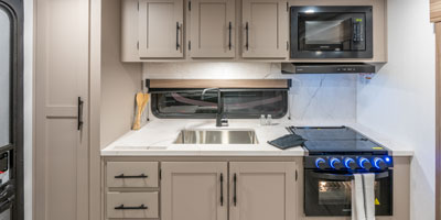 2026 KZ RV Connect SE C221RKSE Travel Trailer Mink Rear Kitchen Sink, Microwave, Cooktop and Oven