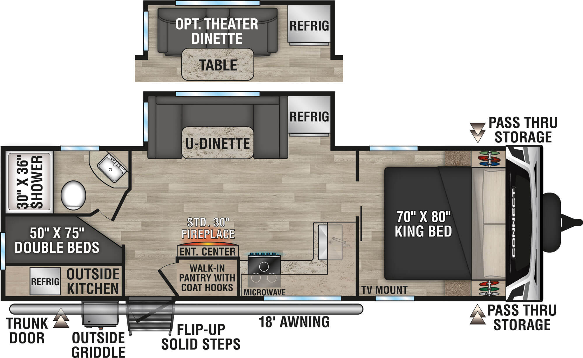 2023 KZ RV Connect C251BHK Travel Trailer Floorplan with Optional Theater Dinette