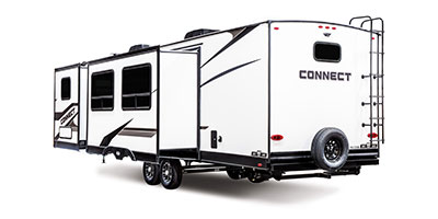 2024 KZ RV Connect C302RBK Travel Trailer Exterior Rear 3-4 Off Door Side with Slides Out