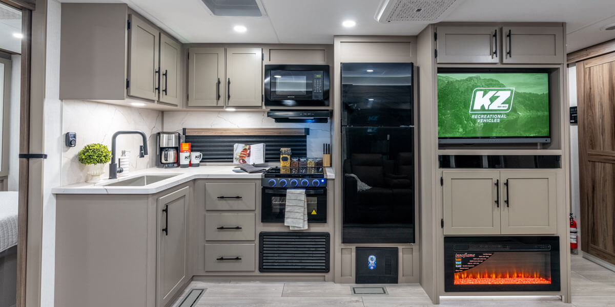 2026 KZ RV Connect C261RB Travel Trailer Kitchen and Entertainment Center