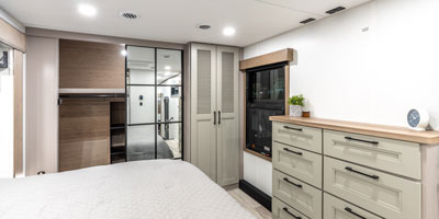 2026 KZ RV Durango D302RLT Fifth Wheel Bedroom Dresser and Closet