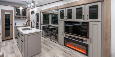 2026 KZ RV Durango D302RLT Fifth Wheel Entertainment Center TV and Fireplace