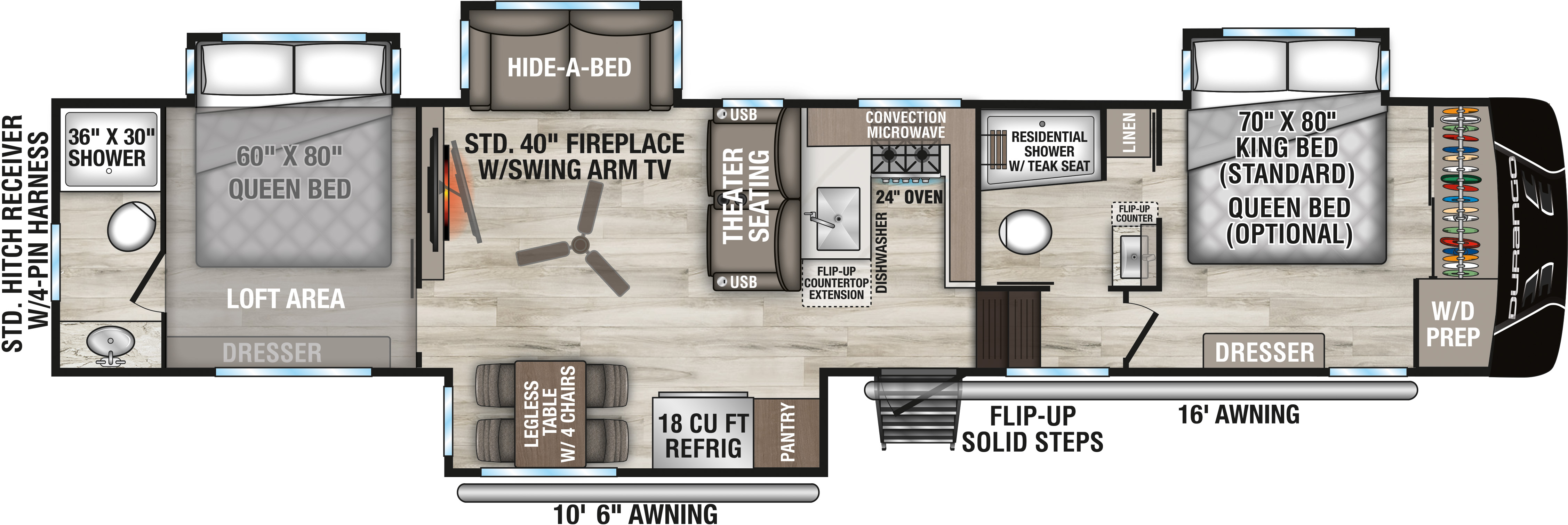 2027 KZ RV Durango D349TBQ Fifth Wheel Floorplan