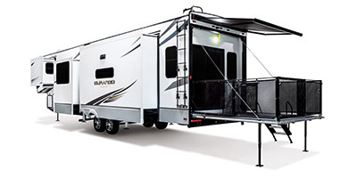 2024 KZ RV Durango Gold G382MBQ Fifth Wheel Exterior Rear 3-4 Off Door Side with Slides Out