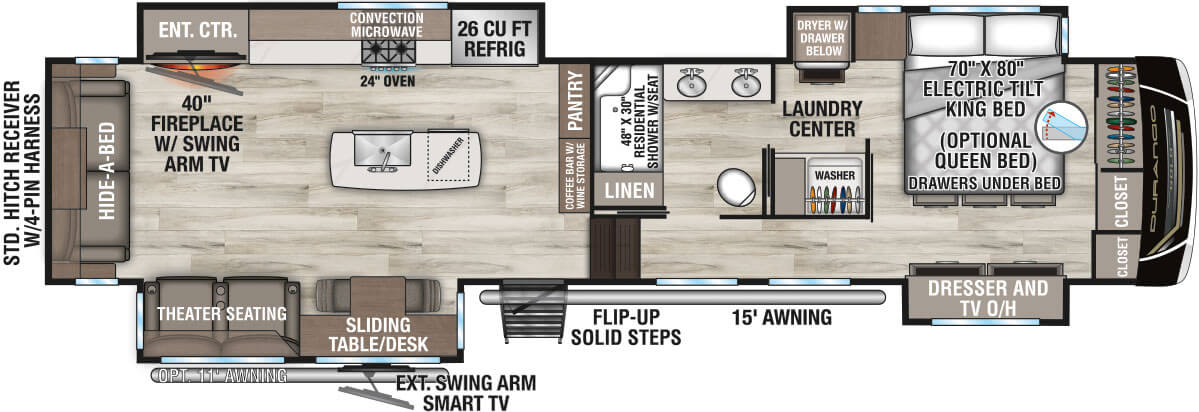 2026 KZ RV Durango Gold G384MSQ Fifth Wheel Floorplan