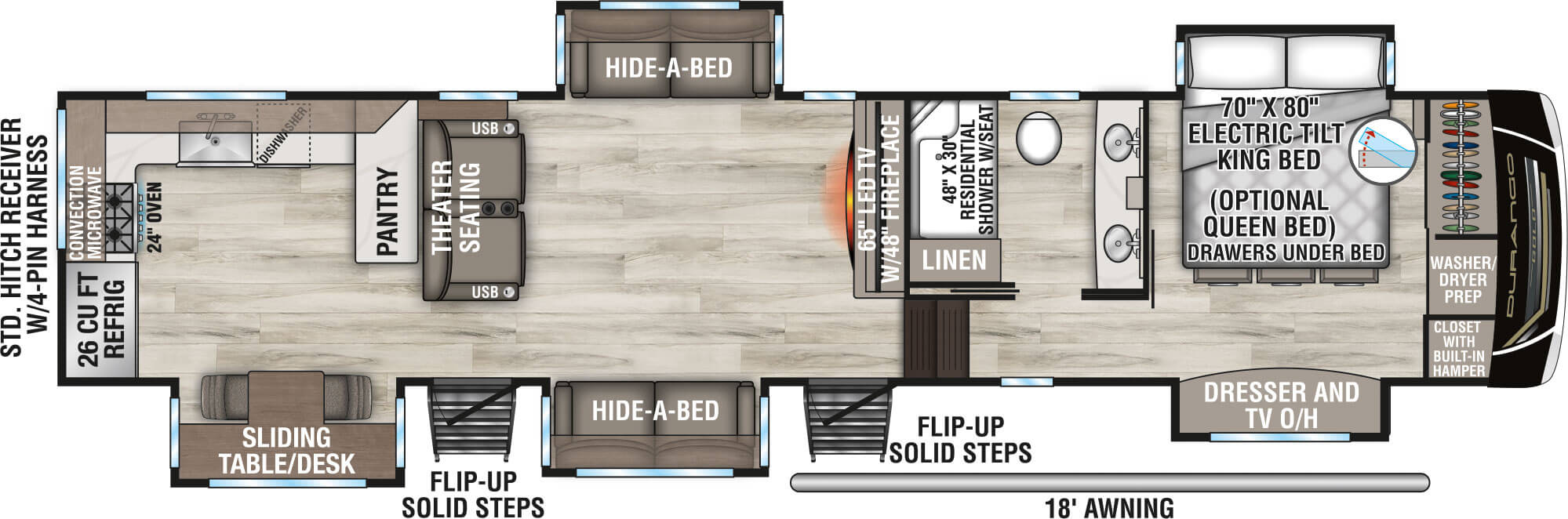 2026 KZ RV Durango Gold G391RKF Fifth Wheel Floorplan