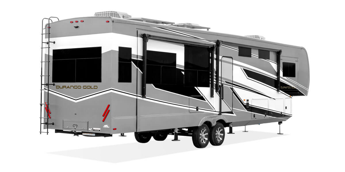 2026 KZ RV Durango Gold Fifth Wheel Grey Pearl Full Body Exterior Paint Option Rear Quarter