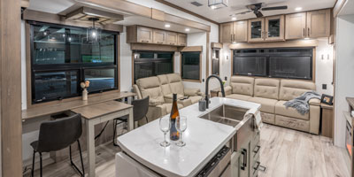 2026 KZ RV Durango Gold G366FBQ Fifth Wheel Kitchen Island, Dinette and Living Room