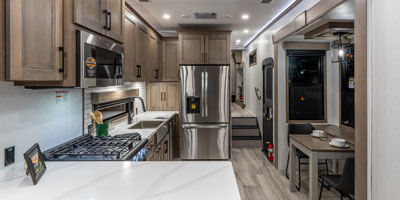 2026 KZ RV Durango Gold G393MKF Fifth Wheel Back to Front Kitchen