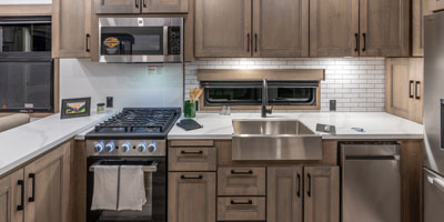 2026 KZ RV Durango Gold G393MKF Fifth Wheel Kitchen Oven, Microwave, Dishwasher and Sink