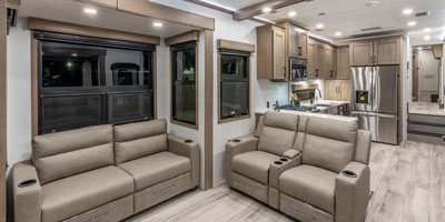 2026 KZ RV Durango Gold G393MKF Fifth Wheel Living Room Sofa and Theater Seats