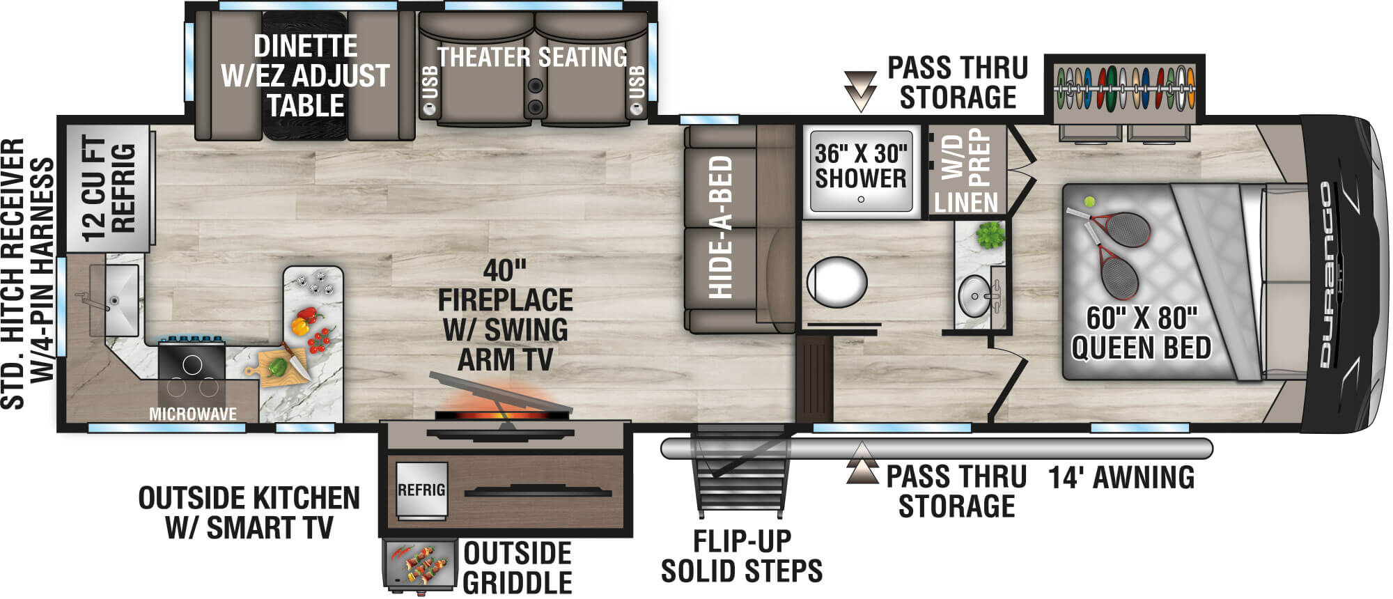 2026 KZ RV Durango HT D256RKT Fifth Wheel Floorplan