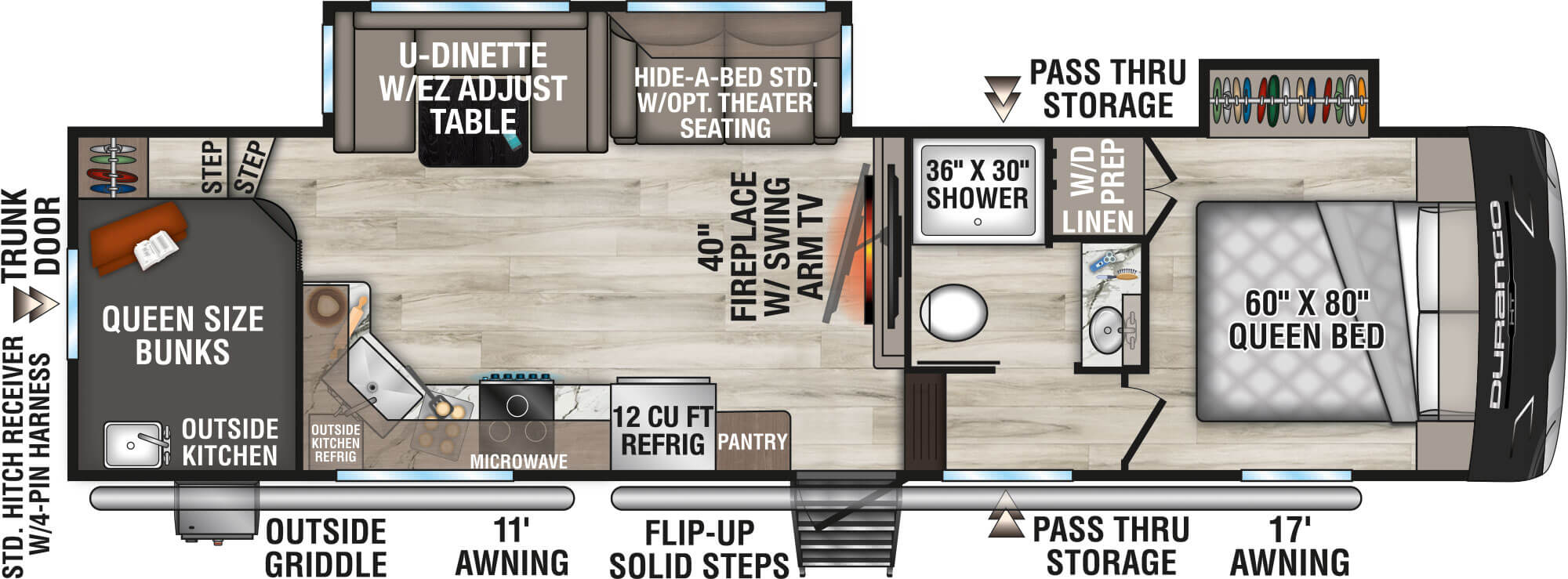 2026 KZ RV Durango HT D286BHD Fifth Wheel Floorplan