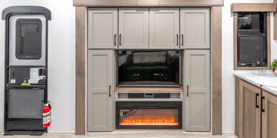 2026 KZ RV Durango HT D256RKT Fifth Wheel Living Room Entertainment Center, TV and Fireplace