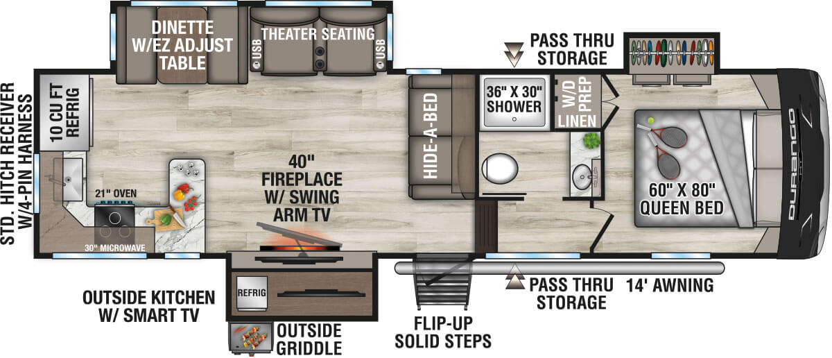 2027 KZ RV Durango HT D256RKT Fifth Wheel Floorplan