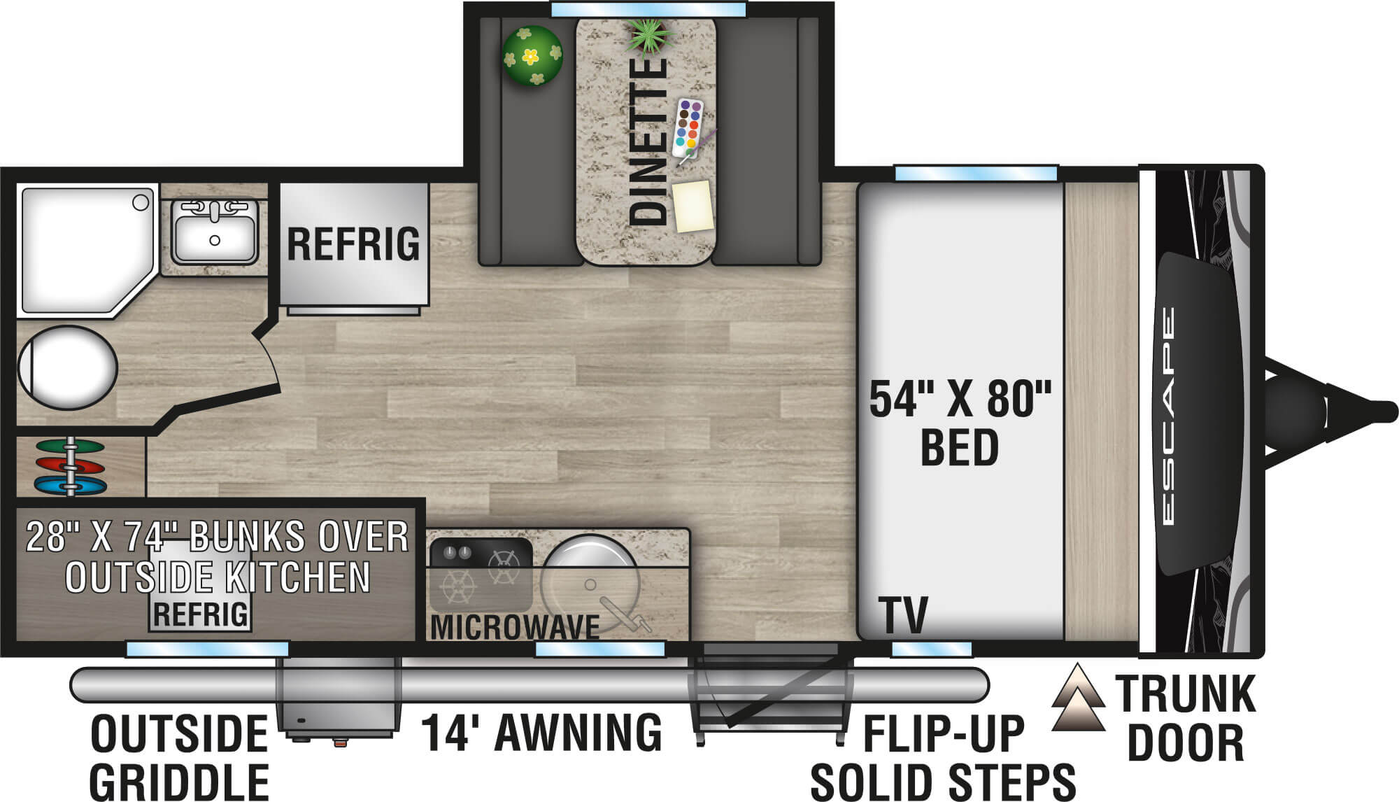 2023 KZ RV Escape E191BHK Travel Trailer Floorplan