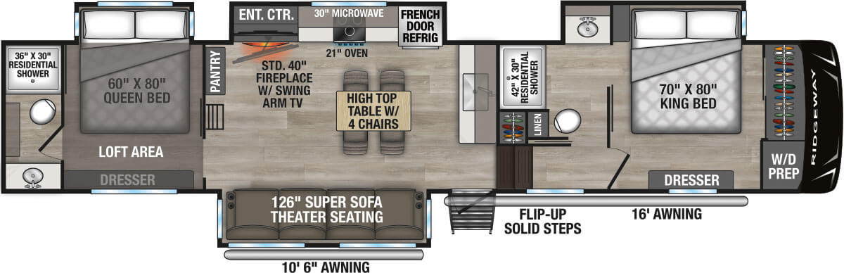 2027 KZ RV Ridgeway 38TBL Fifth Wheel Floorplan