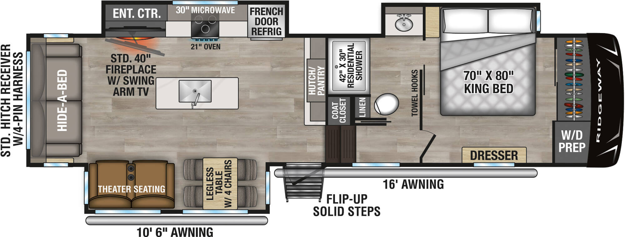 2027 KZ RV Ridgeway 31RL Fifth Wheel Floorplan