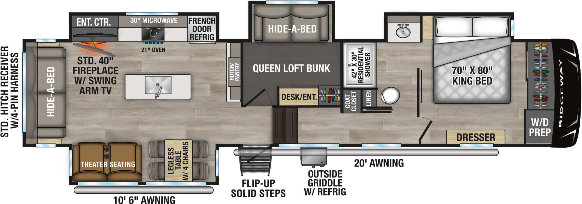 2027 KZ RV Ridgeway 36MBL Fifth Wheel Floorplan
