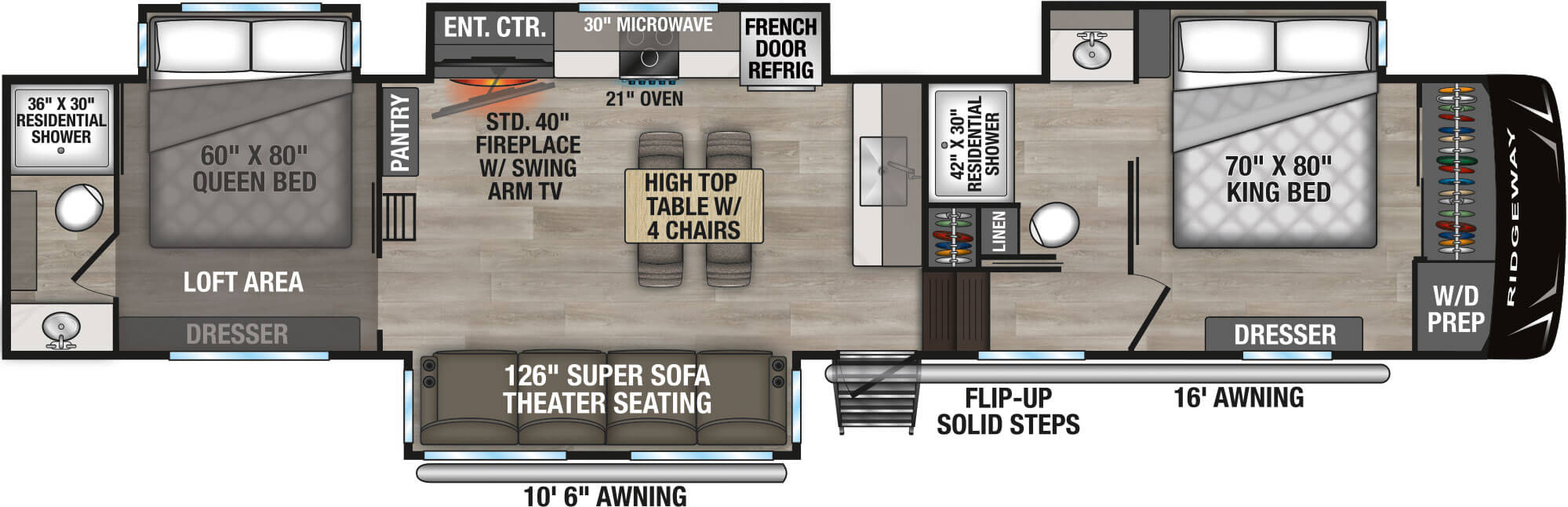 2027 KZ RV Ridgeway 38TBL Fifth Wheel Floorplan