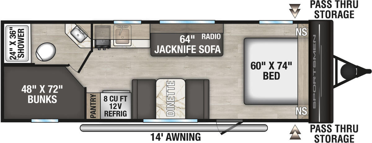 2026 KZ RV Sportsmen Classic 240BH Travel Trailer Floorplan
