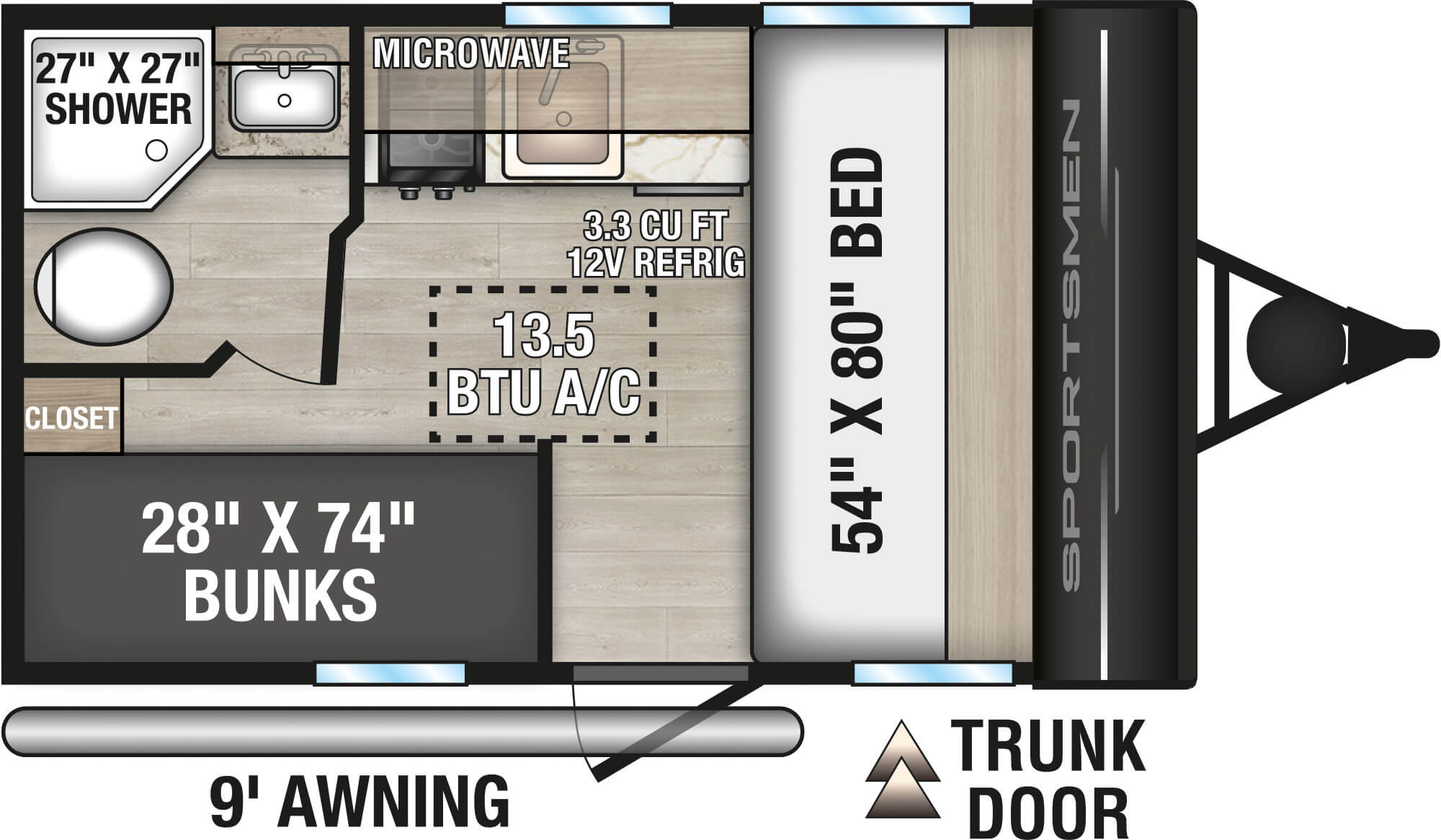 2026 KZ RV Sportsmen Classic 130BH Travel Trailer Floorplan