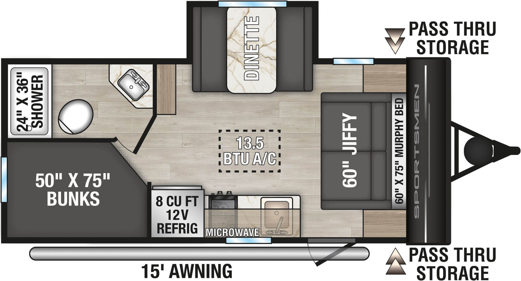 2026 KZ RV Sportsmen Classic 171BH Travel Trailer Floorplan