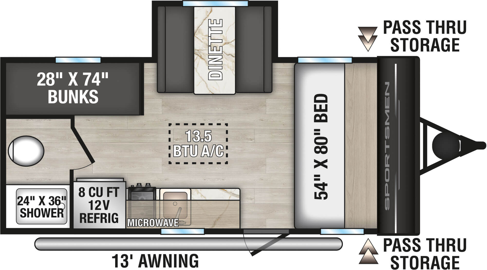 2026 KZ RV Sportsmen Classic 181BH Travel Trailer Floorplan