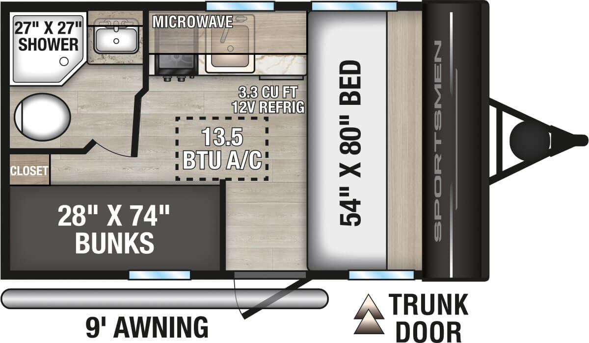 2027 KZ RV Sportsmen Classic 130BH Travel Trailer Floorplan