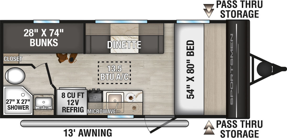 2027 KZ RV Sportsmen Classic 180BH Travel Trailer Floorplan